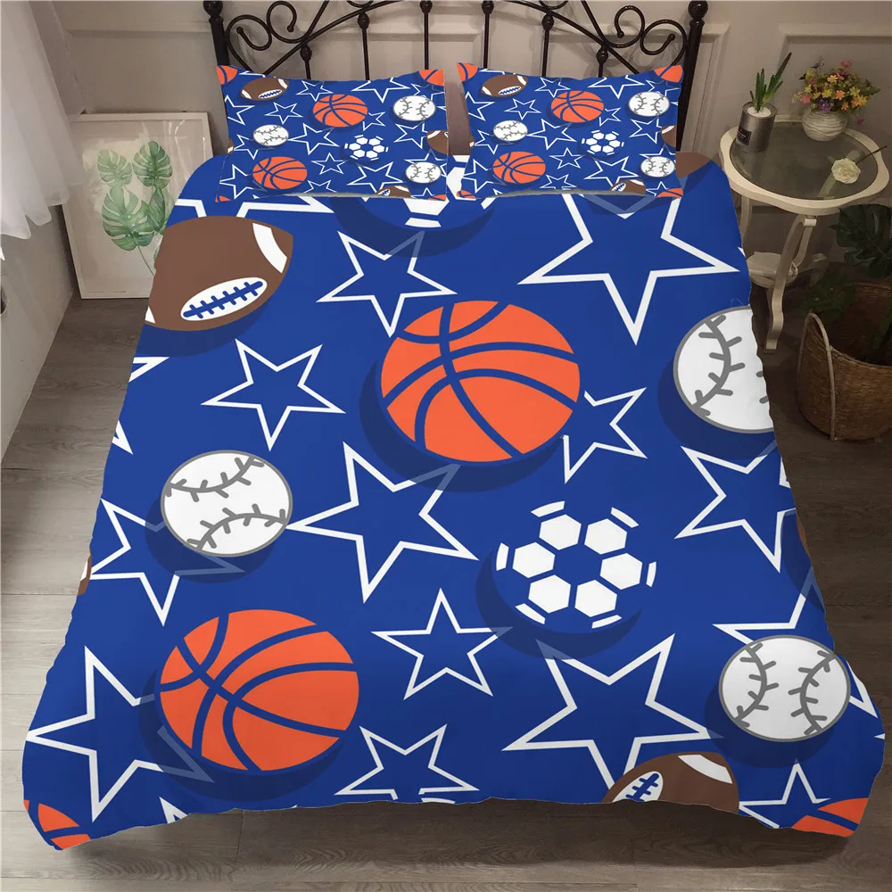 

MEI Dream Baseball and Star 3D Bedding Sets Blue Full Printed Duvet Comfortable Home Bed Linen Cover