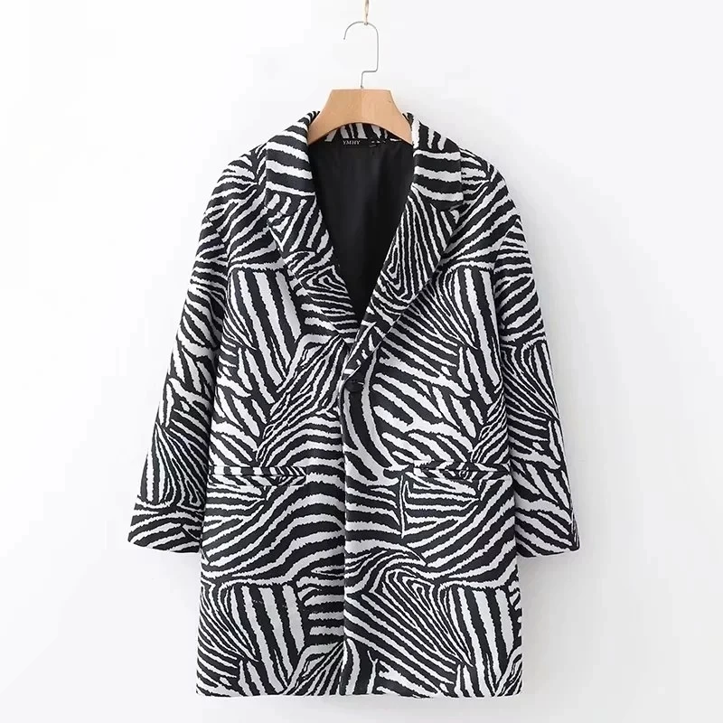 Zebra ZA осенне-зимнее шерстяное твидовое пальто для женщин средней длины с рисунком зебры, повседневная женская ветровка, верхняя одежда, шерстяной Тренч, парка для женщин - Цвет: Zebra