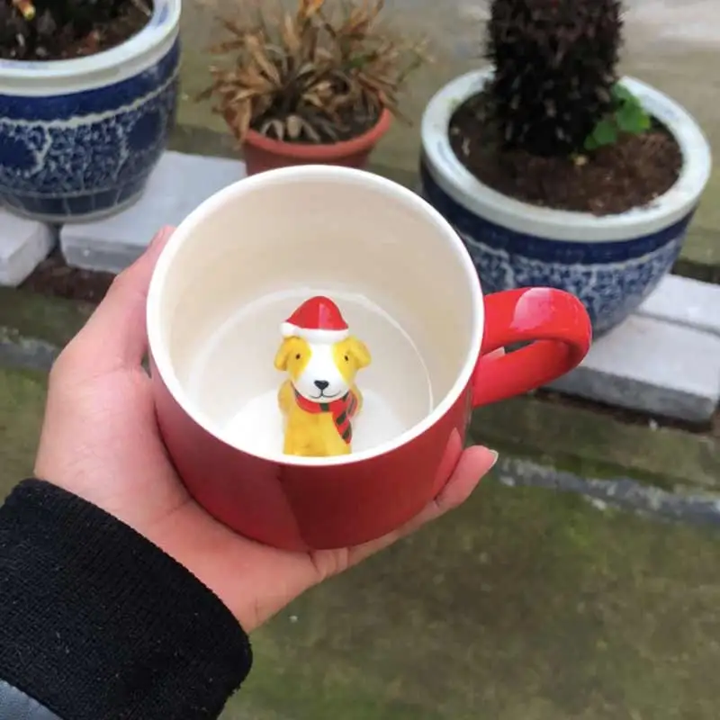 Рождественские Чашки 400 мл Красная 3D чашка для молока с животными Милая мультяшная Панда Кролик креативная керамическая чашка термостойкие кофейные кружки