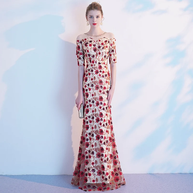 Женское платье в китайском стиле с цветочным принтом элегантное вечернее