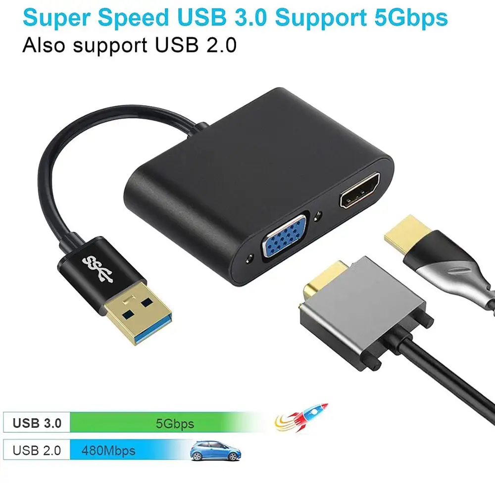 AMKL USB к VGA адаптер USB HDMI адаптер USB 3,0 к VGA HDMI конвертер-ПК ноутбук с Windows 7/8/8,1/10/XP