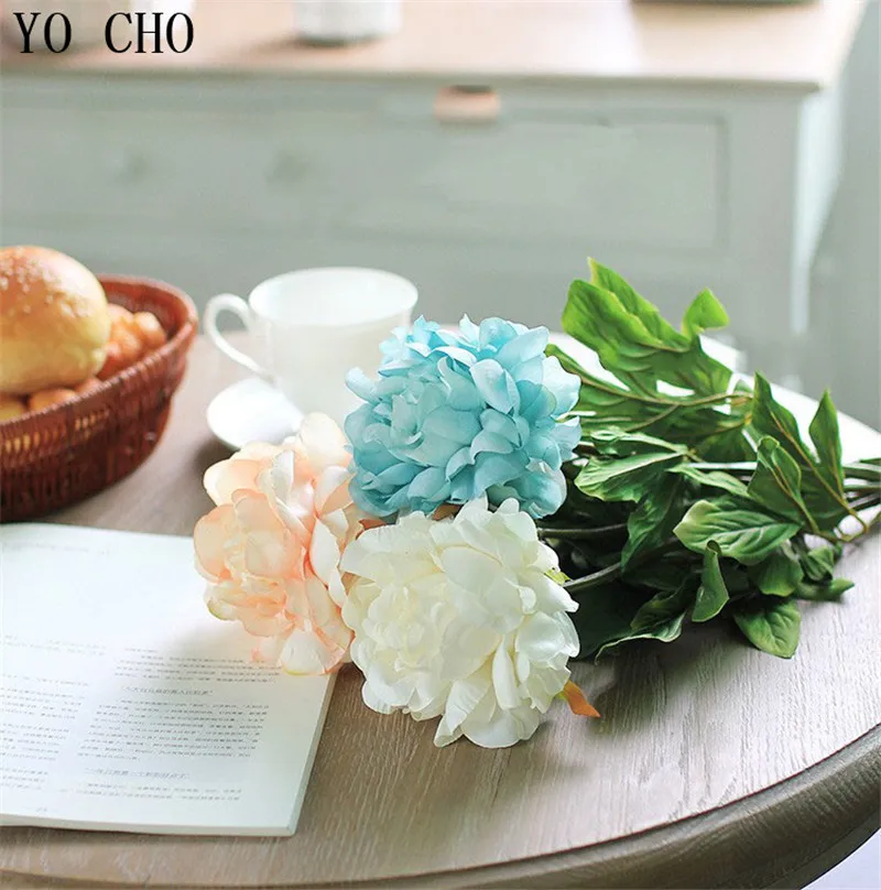 YO CHO Artificial Flower Big Peonies Branch 2 Heads Fake Peony Flores Wedding Arrangement Christmas Home Decor Silk Peony Flower