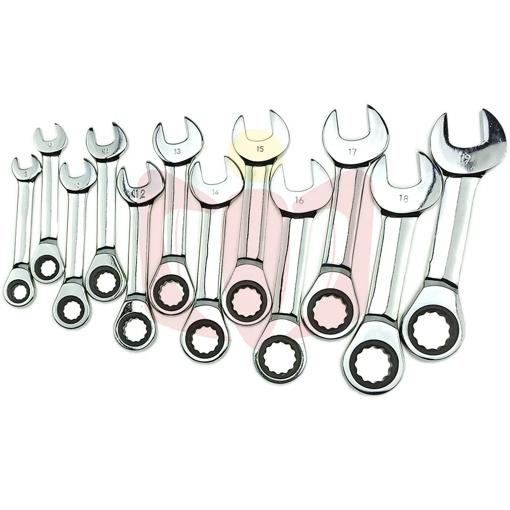 

8-19mm Short Handle Ratchet Handle Wrench CR-V Combination Wrenches Quick Open Spanner Auto Repair Tools
