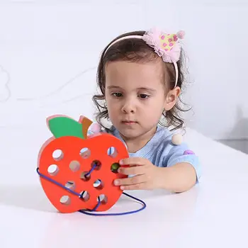 

Baby Puzzle Wooden Toy Threading Game insects Wear Rope intersting Worm Eat Fruit Apple Copy Early Education Baby Toys