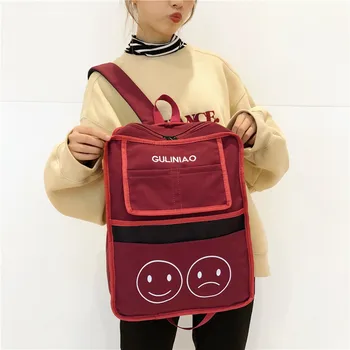 

Fashion duffel bag large capacity smiley face print backpack girl patchwork school bag trend backpack purse