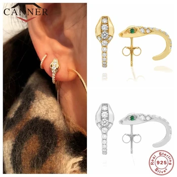 

CANNER European &American Luxury Real 925 Sterling Silver Snake Stud Earrings For Women Piercing Earings Fine Jewelry pendientes