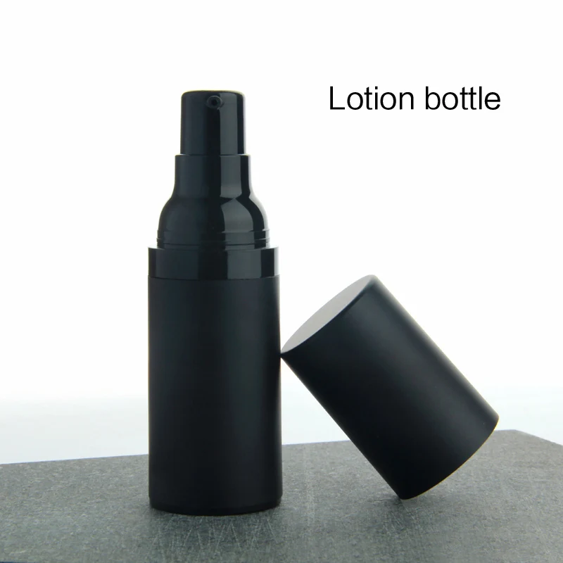 20 개/몫 15ML 30Ml 50ML 플라스틱 에멀젼 병 스프레이 병 매트 블랙 진공 병 에어리스 펌프 진공 컨테이너