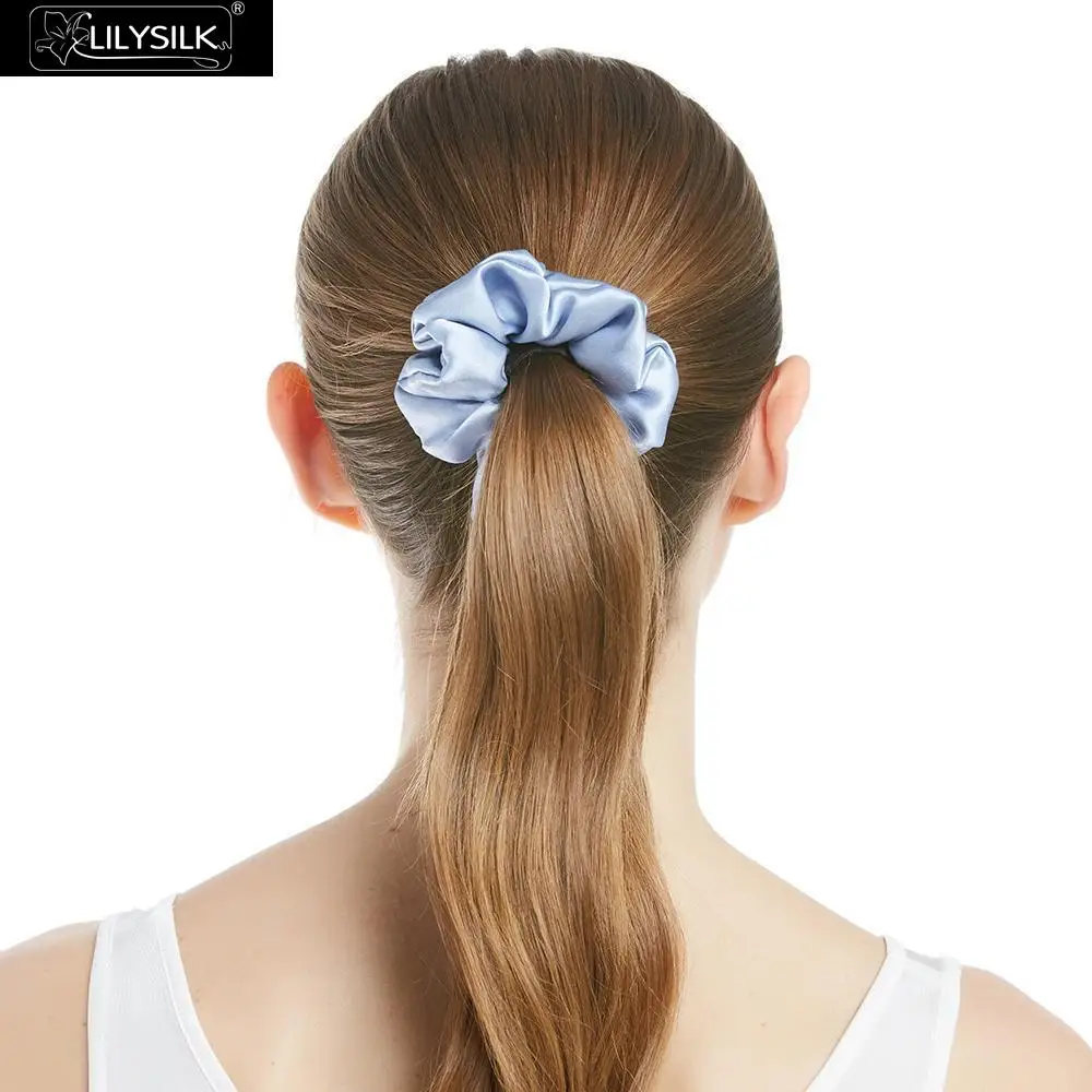 LilySilk Scrunchy Charmeuse Hair Bands Women 100 Pure Silk Head Rope Rubber Girl Accessories Soft Care Luxurious Free Shipping - Цвет: Light Blue
