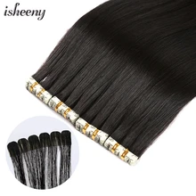 Isheeny Mini Tape Hair Extensions Human Hair 20pcs Invisible Skin Weft Tape Extension Natural Color 12