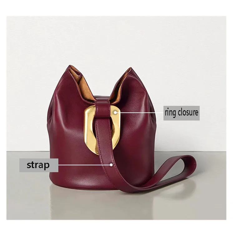 Женская сумка из натуральной кожи, брендовая дизайнерская Маленькая женская сумка-мешок, сумки на плечо с большим кольцом и пряжкой, корейская мода