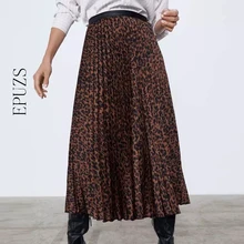 Винтаж с высокой талией, плиссированные юбки, женская обувь толстой подошве из искусственной кожи с леопардовым рисунком и юбка с принтами в городском стиле панк офисные длинная юбка в Корейском стиле faldas mujer