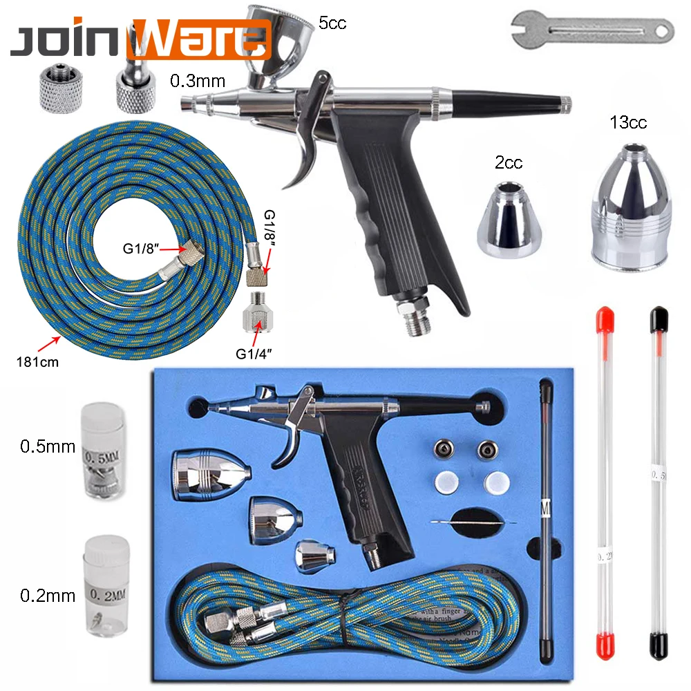 

Double Action Spray Gun 0.2/0.3/0.5mm Trigger Airbrush Set With Tips 3 Cups Spray Gun Model Air Brush For Nail Tool Tattoo Art