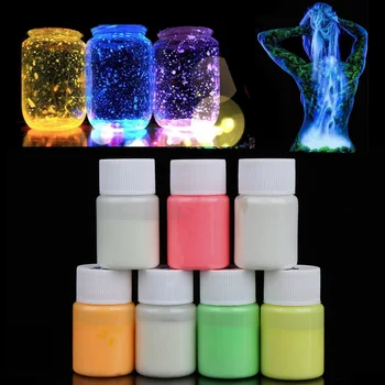 

7Colors Glow in the Dark Acrylic Luminous Paint Bright Pigment Party Decoration DIY Wishing Bottle Fluorescent Particles Toy 20g