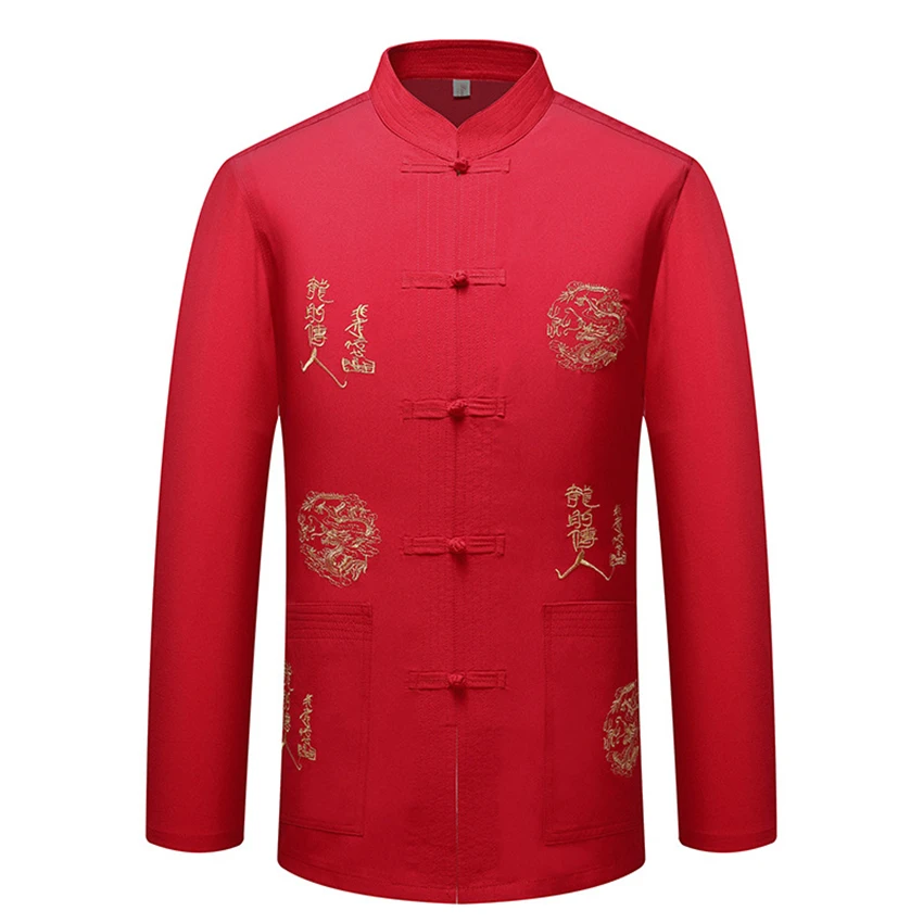 15 цветов, традиционная китайская одежда для мужчин, топы, куртка, кардиган, дракон, китайская рубашка, одноцветная, ханьфу, кунг-фу, Тай Чи, Тан, костюм