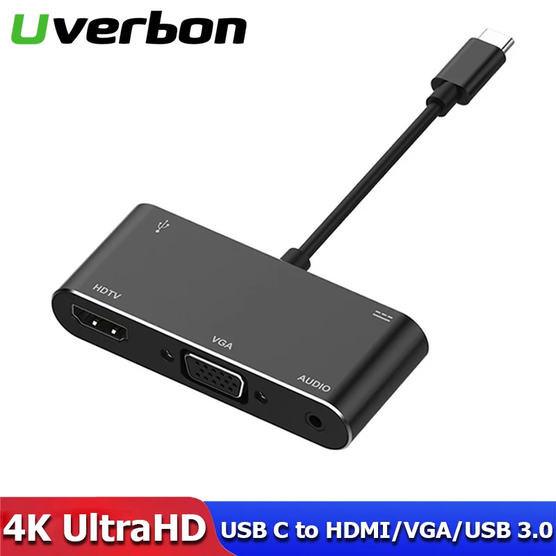 Najtaniej Konwerter typu C na hdmi vga USB 3.0 z gniazdem 3.5 USB C 3.1 piasta dla Mac Air Pro Huawei P10 P20 Samsung S8 Plus