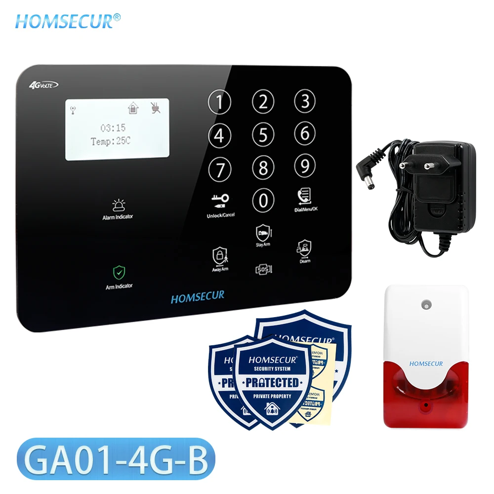 HOMSECUR DIY Беспроводная и Проводная 4G/GSM ЖК-система охранной сигнализации+ IOS/Android приложение для домашней безопасности GA01-4G-B/W - Цвет: GA01-4G-B