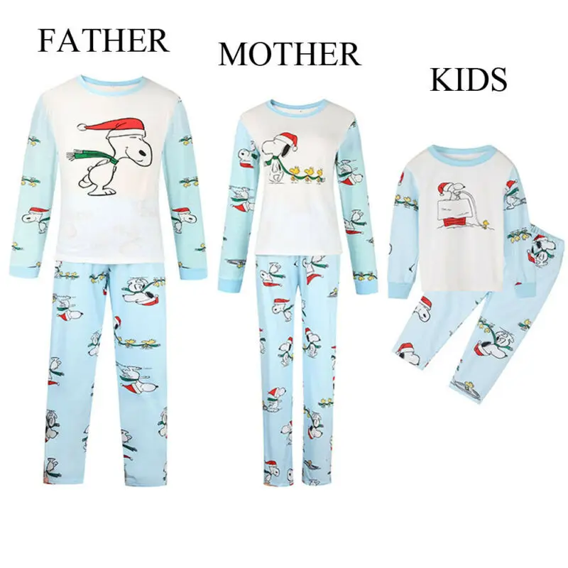 Family Matching Christmas Pjs Pajamas 2Pcs Set Men Women Baby Kids Winter Warm Sleepwear Nightwear Cartoon Animal Print