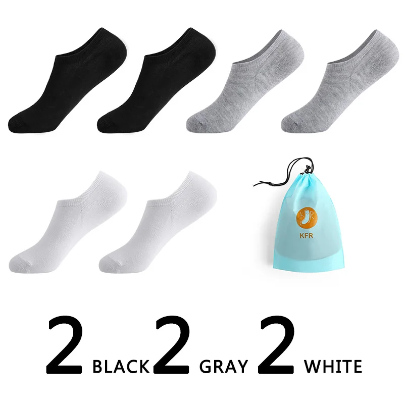 6Pairs/lot Men Cotton Socks Summer Thin Breathable Slippers Socks High Quality No Show Boat Socks Short Men EUR 39-45 With Bag - Цвет: 2black2gray2white