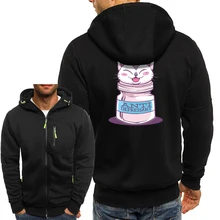 Anti depressivo gato anime jaquetas casual zíper solto homem hoodie moda harajuku camisolas hip hop dos desenhos animados masculino outerwear