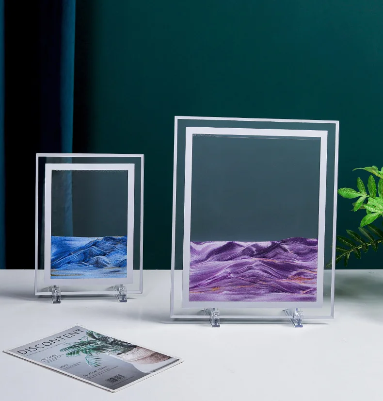 Clessidra 3D in vetro creativo dipinto di sabbia mobile decorazione da tavolo scena di sabbia del mare profondo display dinamico supporto per sabbia mobile_voghion.com