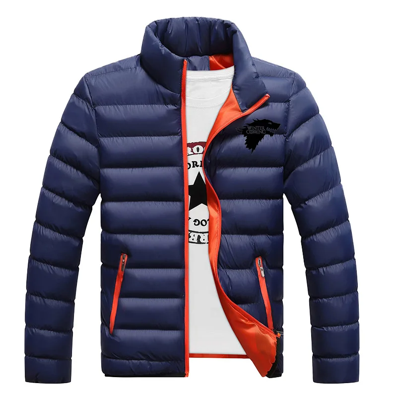 Зимняя куртка с Суперменом, новинка, Мужская модная парка со стоячим воротником, куртка с принтом "Игра престолов", мужская зимняя куртка с принтом - Цвет: Navy blue 3
