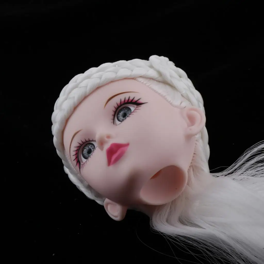1/4 BJD Girl Doll Make up Head with White Braid Hair Doll DIY Body Part Accs Doll Head Painted Doll Replacement Parts