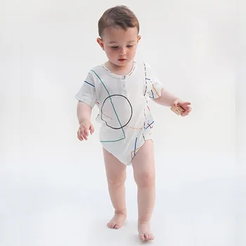 

Summer New Baby Boys Cute Ribbed Cotton Buttons Romper Infants Toddler One Piece Jumpsuit Outfits Letter Circle Printed Clothes