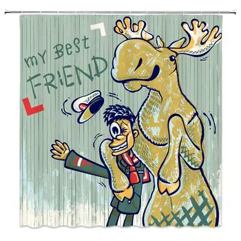 

I Am My Beast Friend Shower Curtain Creative Personality Beast Bathroom Shower Curtain Green Background Beast Friends Shower