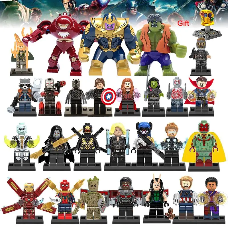 

27Pcs/lot Tony Stark Super Heroes Building Blocks lEGOED Marvel Avengers 4 Captain Wasp figures Hulk Spiderman Iron Man Thanos