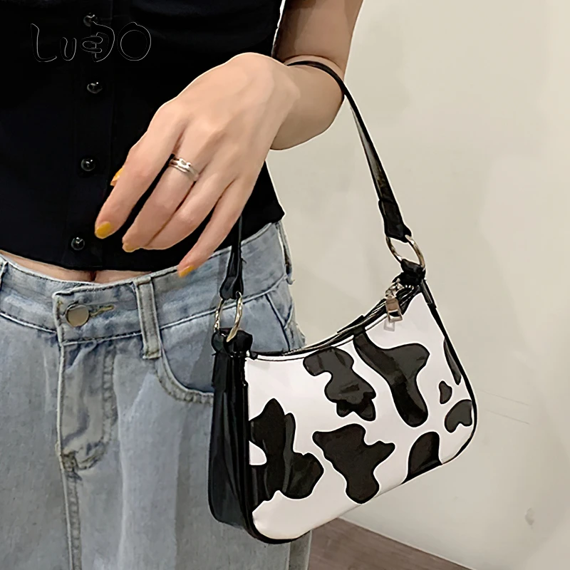 

2020 Women Trend Rectangular Cow Print Bag PU Leather Fashion Shoulder Bag Female Designer Luxury Handbag Evening Bags Hobo Bags