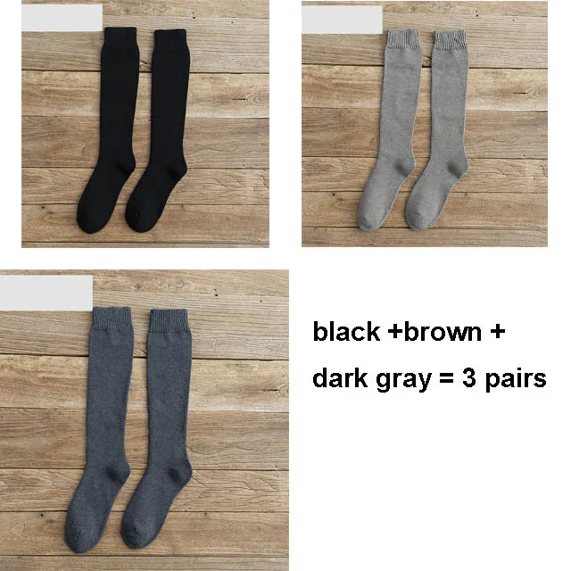 6 шт. = 3 пары, мужские зимние компрессионные чулки, Зимние гольфы, махровые носки, хлопковые плотные носки до середины икры, размер 38-44 - Color: black brown darkgray