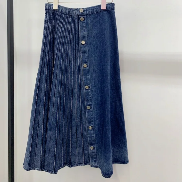 Высококачественные Женские джинсовые юбки, осень, брендовые новые плиссированные юбки B069