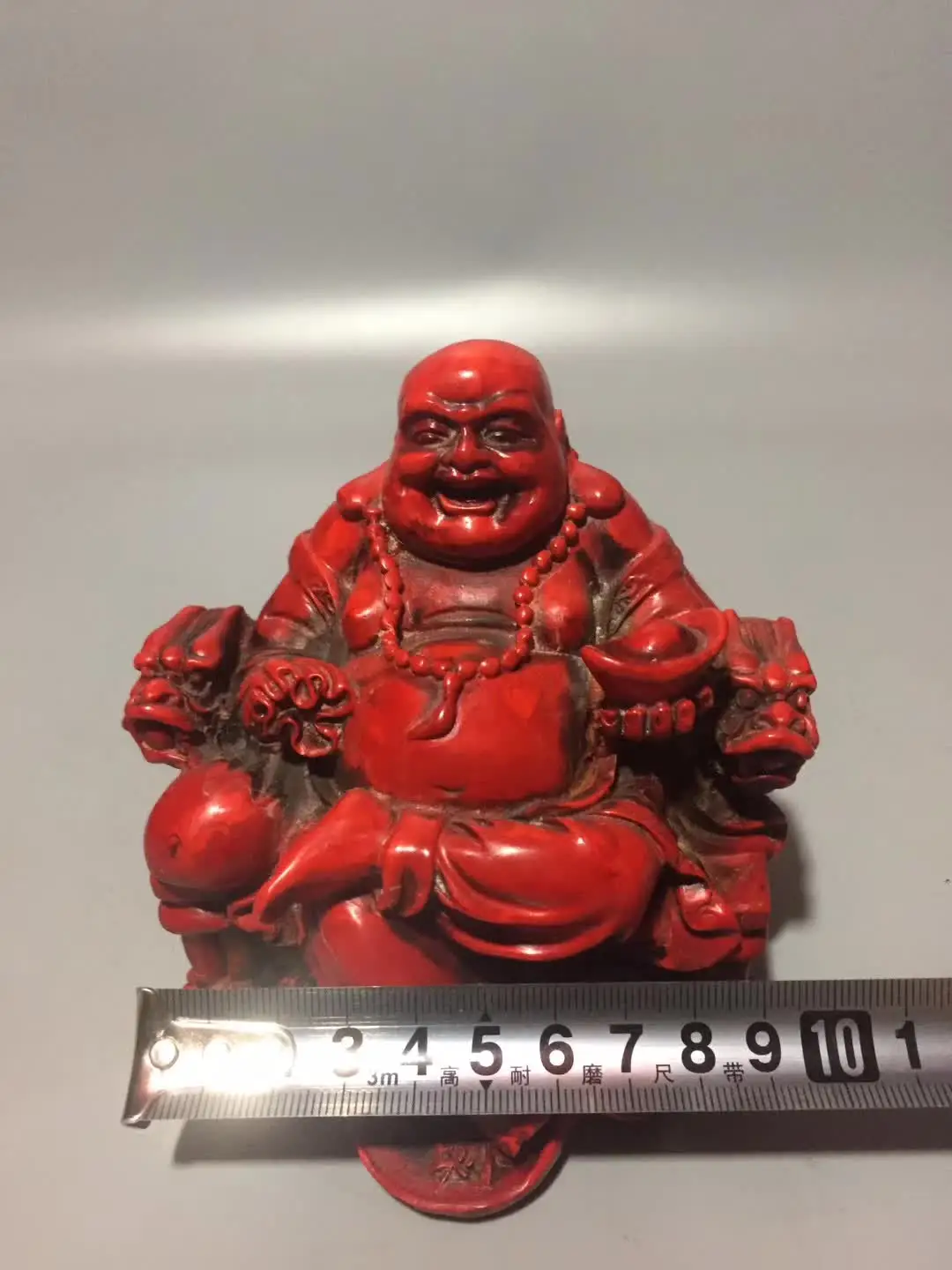 Китайский ручной работы красный коралловый резной Maitreya Будда счастливый будда смеющаяся статуя Будды удача подарок украшение дома
