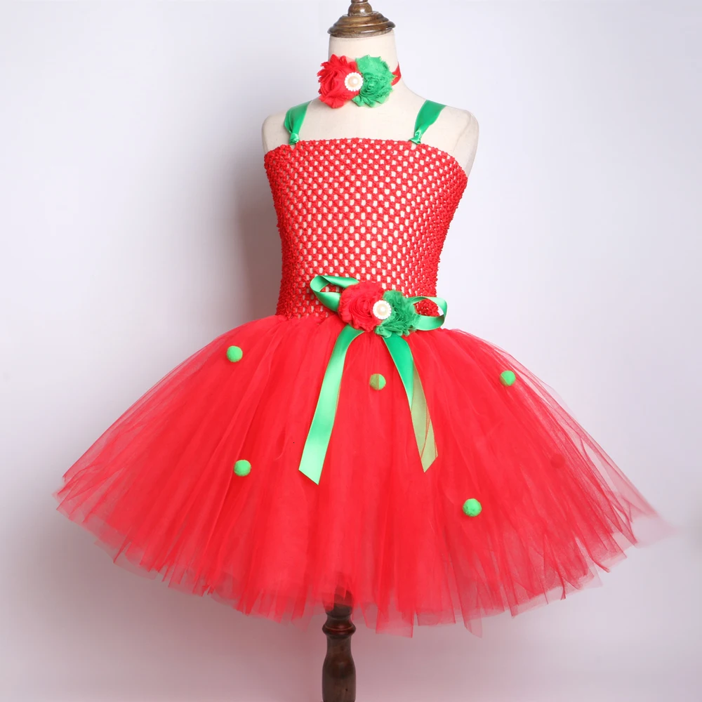 GIrls Christmas Costume Party Dance Red Tutu Dress with a headband 2pcs set