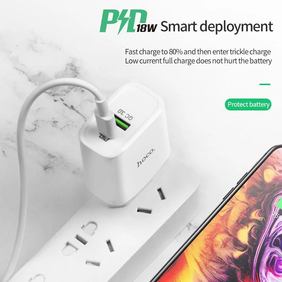 Сетевое зарядное устройство HOCO 18 Вт USB PD адаптер для быстрой зарядки QC3.0/2 0 быстрое