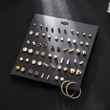 30 пар/уп. классические женские серьги-гвоздики, наборы, имитация жемчуга, кристалл, сердце, золотой цвет, модная Серьга для женщин, ювелирные изделия, подарки