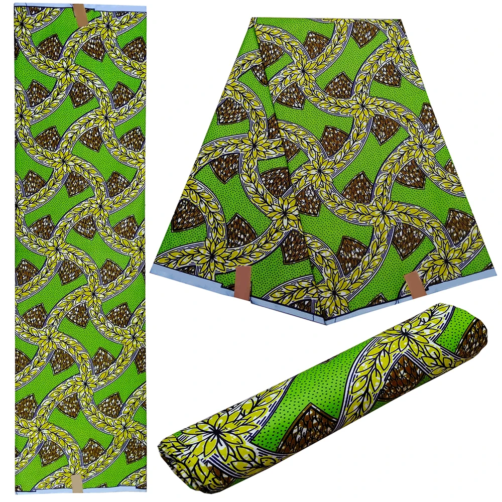 6 ярдов Высококачественная африканская ткань зеленая африканская ткань с цветочным принтом для женского платья