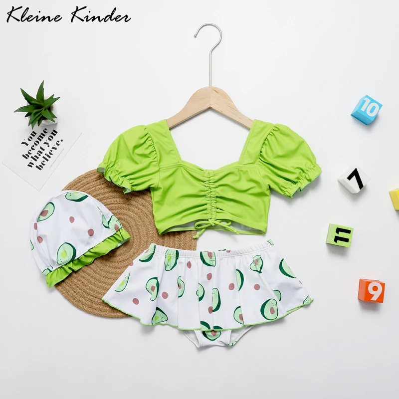 

Girls' Swimsuit 3 Pieces Bikini Set Avocado Green 2020 Summer Girls Swimwear Bath Clothes Girl Children Swimming Suit Beachwear