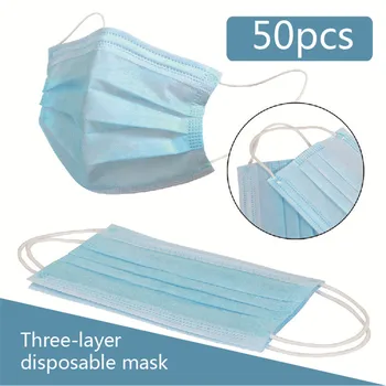 

50 pcs Face Mask Disposable High Elastic Earloop Mask Three-layer Protective Mask Mouth Masks Blue