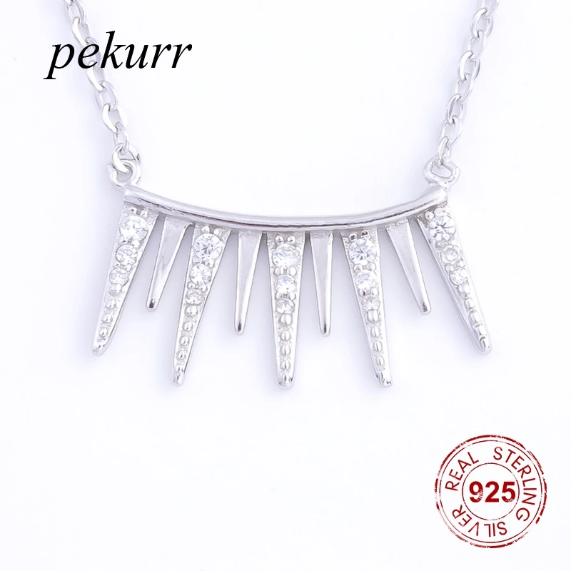 Pekurr, 925 пробы, серебряные ожерелья для девочек, панденты для женщин, снежинка, кубический циркон, лед, геометрическая форма, серебряная цепочка, подарок