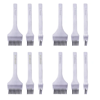

White Steel Stitching Lacing Punch Chisel Oblique Flat Cut Gear Pitch Tool Polished Prongs Leather Craft Hole Puncher