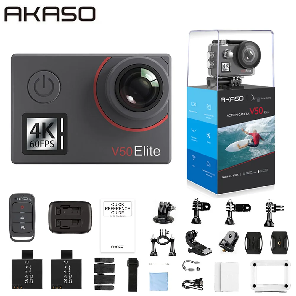 Tanie AKASO V50 Elite Native 4 K 60fps 20MP ultra hd 4K kamera akcji Sport wifi touch ekran sterowanie głosem EIS 40m wodoodporna kamera