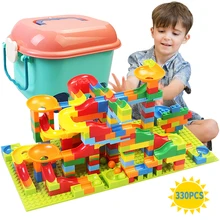 Corrida de mármore pequeno bloco labirinto bola pista blocos de construção funil slide blocos diy montagem tijolos brinquedo para crianças presente