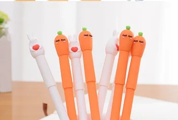 

Korean Stationery Cartoon Carrot Rabbit Gel Pen Wholesale 100pcs/lot 0.5mm Black Student Supplies Neutral Pen GP254