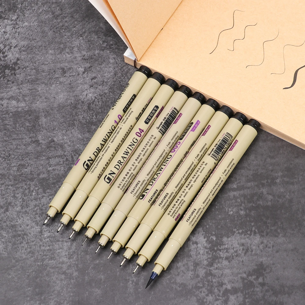 Pigment Liner чернила маркер для белой доски 0,05 0,1 0,2 0,3 0,4 0,5 0,8 1,0 различных наконечников ручка черная тонкая ручная роспись эскизов ручки с кисточками