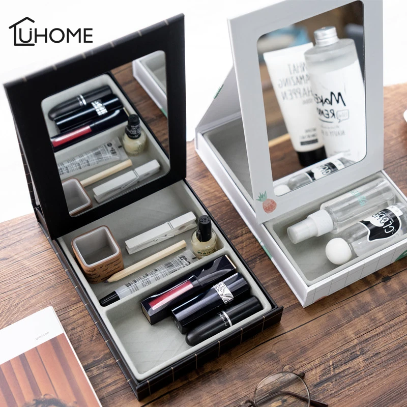Makeup Mirror Storage Box Desktop Folding Dressing Mirror Student