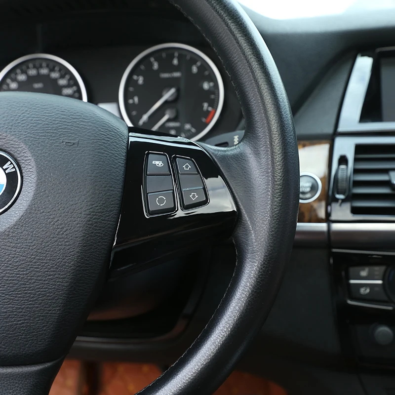 For-BMW-X5-E70-2008-2013-Car-Accessories-2-Pcs-Glossy-Black-ABS-Steering-Wheel-Button (1)