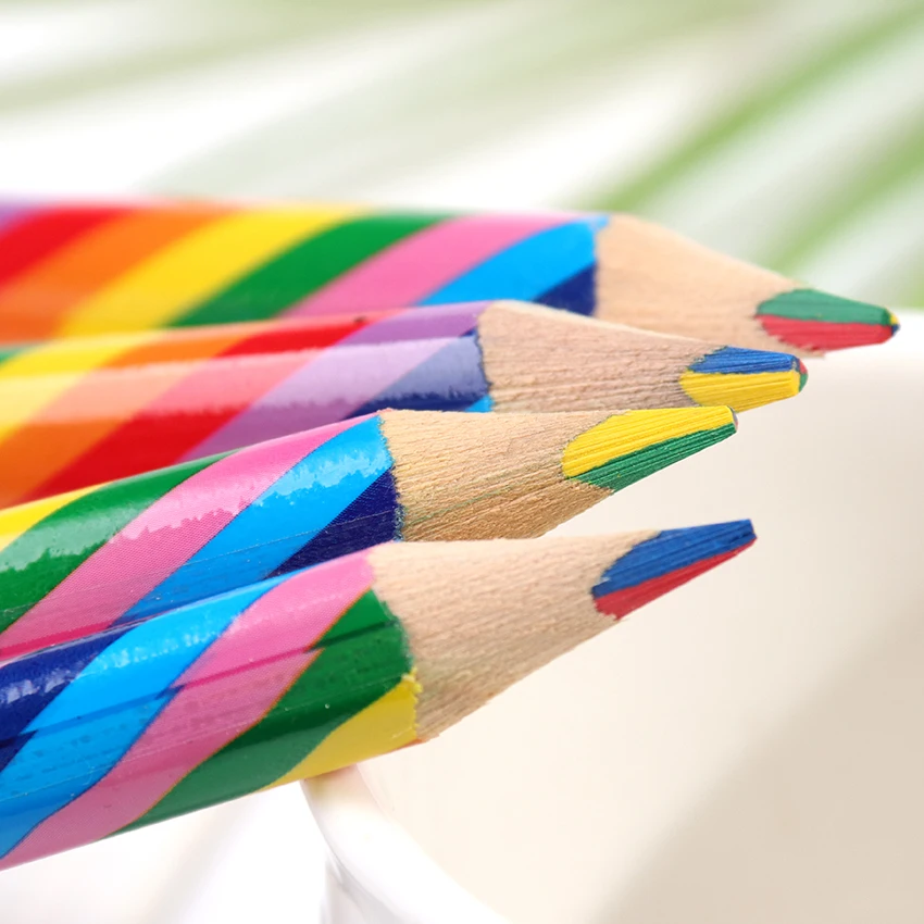 Crayons arc-en-ciel kawaii, 7 couleurs, 12 pièces/ensemble, nickel é  concentrique, cadeau pour enfants, crayons de couleur, art peinture dessin  - AliExpress