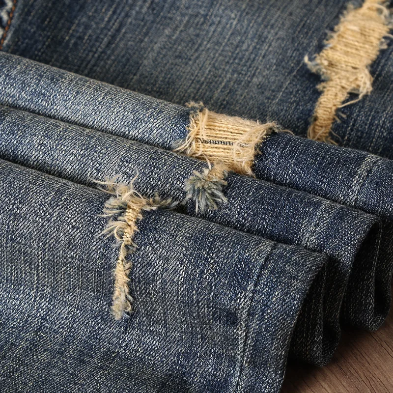 Импортные товары; Новый стиль Мужские джинсы для женщин в стиле ретро Ностальгический вышитые с отверстиями в индийском стиле Slim Fit