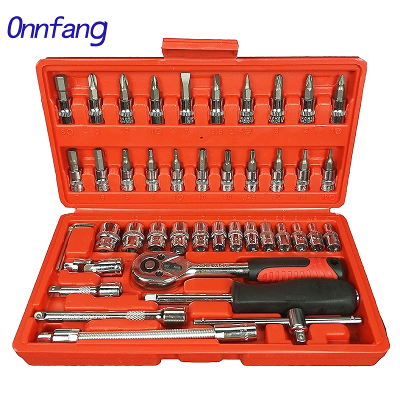 46pcs Socket kit Onnfang набор гаечных ключей с фиксированной головкой, гаечные ключи с трещоткой, набор ручных инструментов 180 ° - Цвет: 46pcs Socket kit
